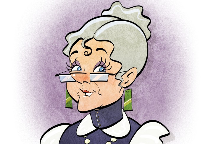 Comic-artige Zeichnung einer alten Dame